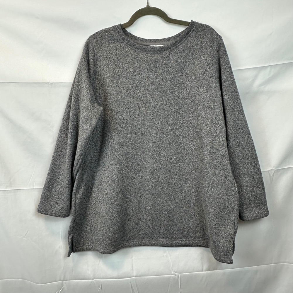 d&co denim Women's Gray Marled Fleece‎ Crew Neck Pullover Top Plus Size 1X